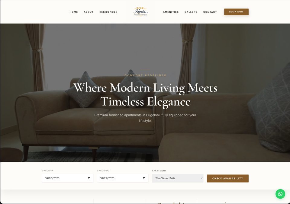 Kaniz Furnished Apartments website homepage