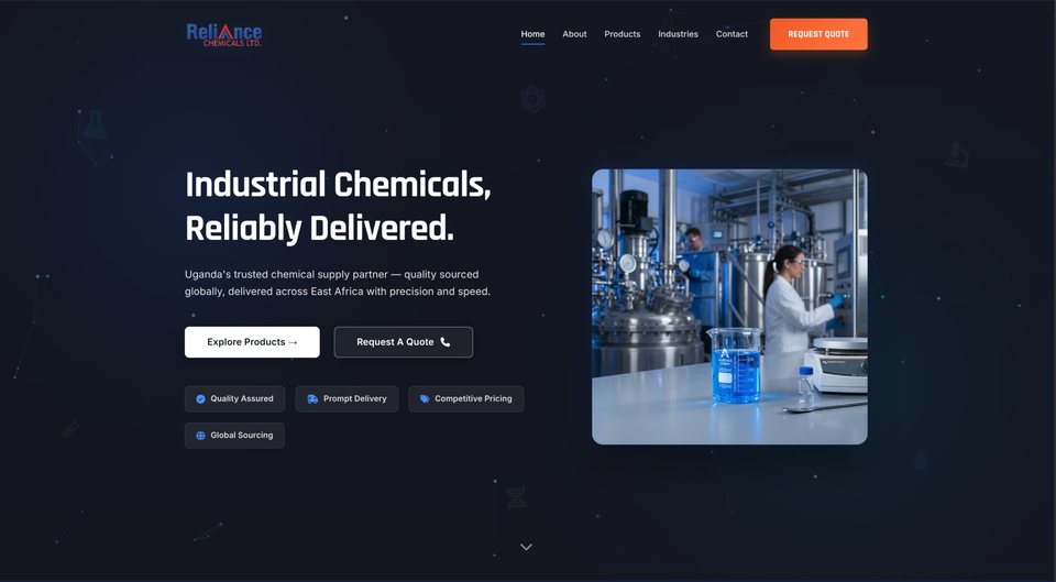 Reliance Chemicals website homepage
